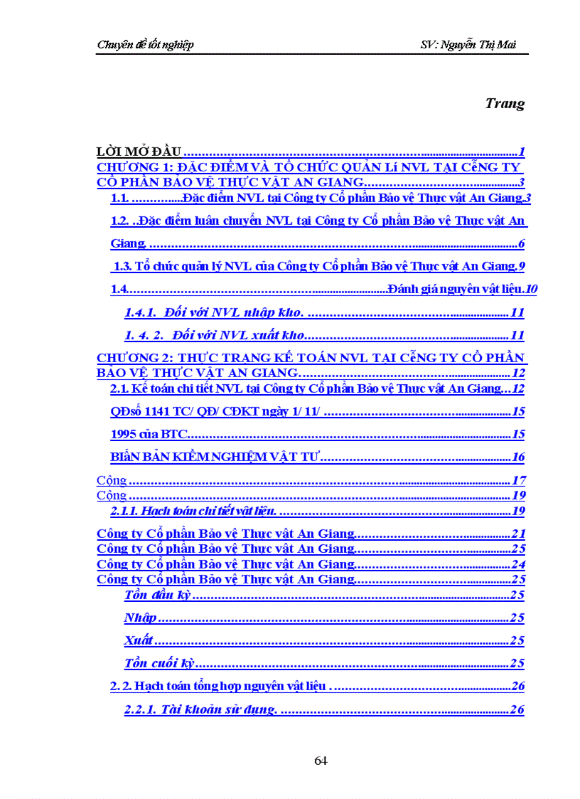 image for page Hoàn thiện công tác kế toán nguyên vật liệu ở Công ty Cổ phần Bảo vệ Thực vật An Giang