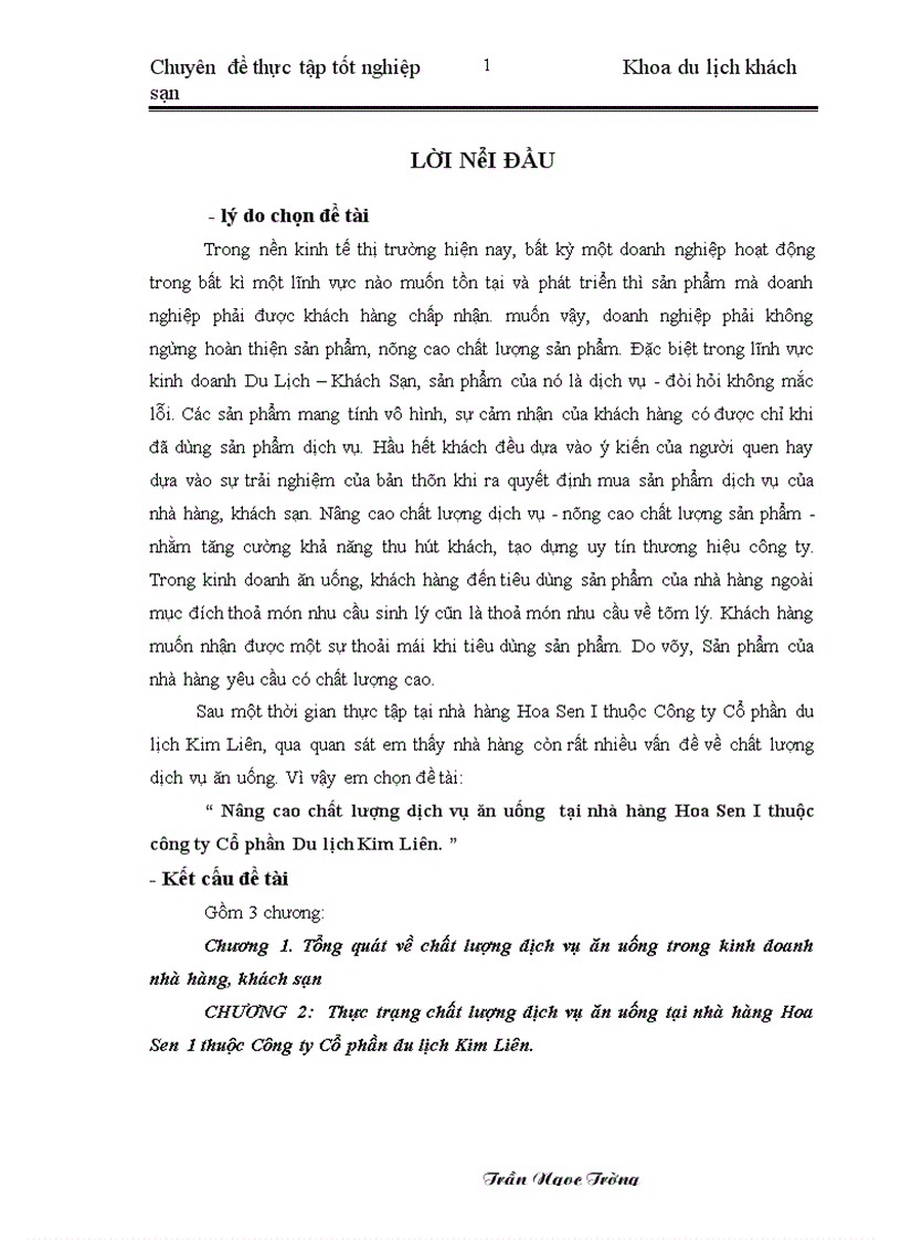 image for page Nâng cao chất lượng dịch vụ ăn uống tại nhà hàng Hoa Sen I thuộc công ty Cổ phần Du lịch Kim Liên.