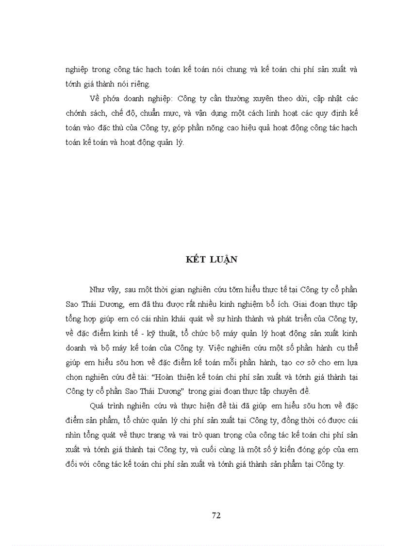 image for page Hoàn thiện kế toán chi phí sản xuất và tính giá thành sản phẩm tại Công ty cổ phần Sao Thái Dương