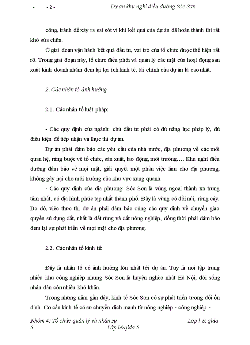 image for page Vấn đề tổ chức quản lý và nhân sự của dự án khu nghỉ điêu dưỡng sóc sơn