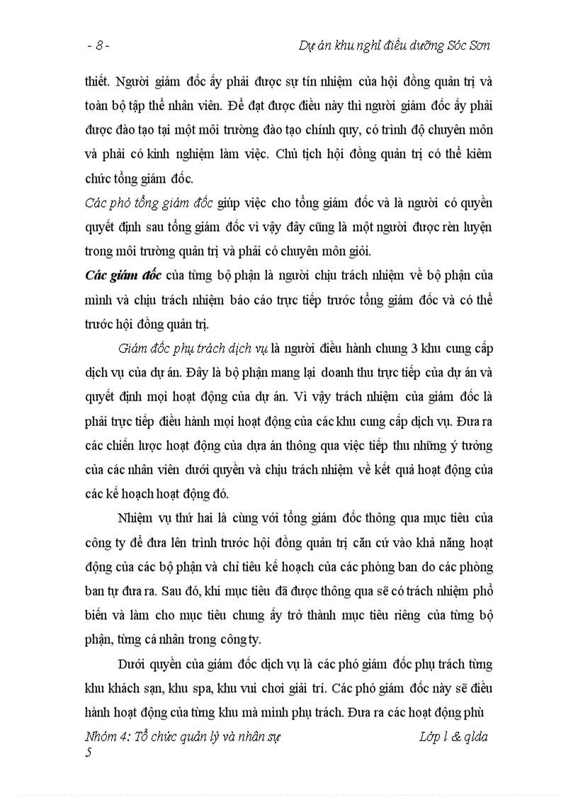 image for page Vấn đề tổ chức quản lý và nhân sự của dự án khu nghỉ điêu dưỡng sóc sơn