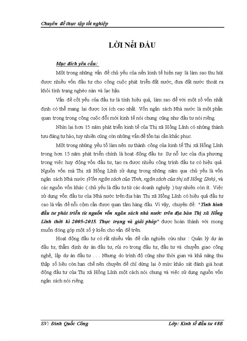 image for page Tình hình đầu tư phát triển từ nguồn vốn ngân sách nhà nước trên địa bàn Thị xã Hồng Lĩnh thời kì 2005-2015. Thực trạng và giải pháp
