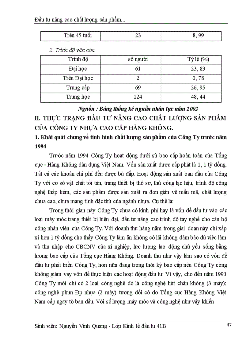 image for page Thực trạng đầu tư nâng cao chất lượng sản phẩm của Công Ty nhựa