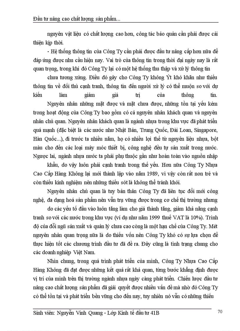 image for page Thực trạng đầu tư nâng cao chất lượng sản phẩm của Công Ty nhựa