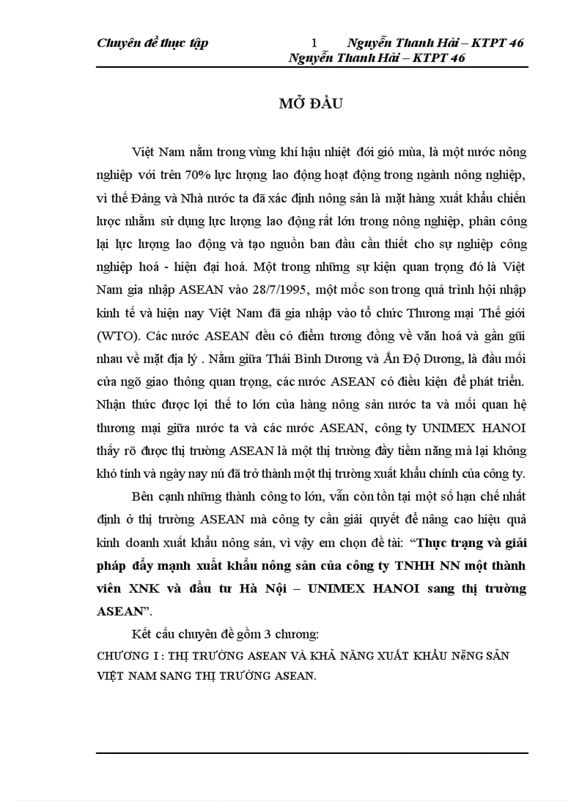 image for page Thực trạng và giải pháp đẩy mạnh xuất khẩu nông sản của công ty TNHH NN một thành viên XNK và đầu tư Hà Nội – UNIMEX HANOI sang thị trường ASEAN