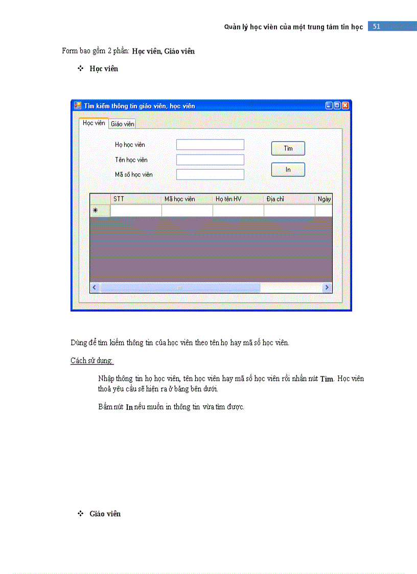 image for page Quản lý học viên của một trung tâm tin học