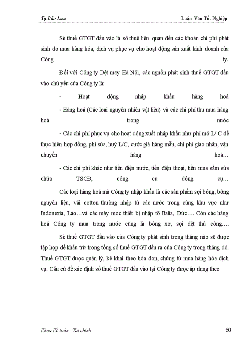image for page Phần II Tình hình thực hiện luật thuế GTGT tại công ty dệt may hà nội
