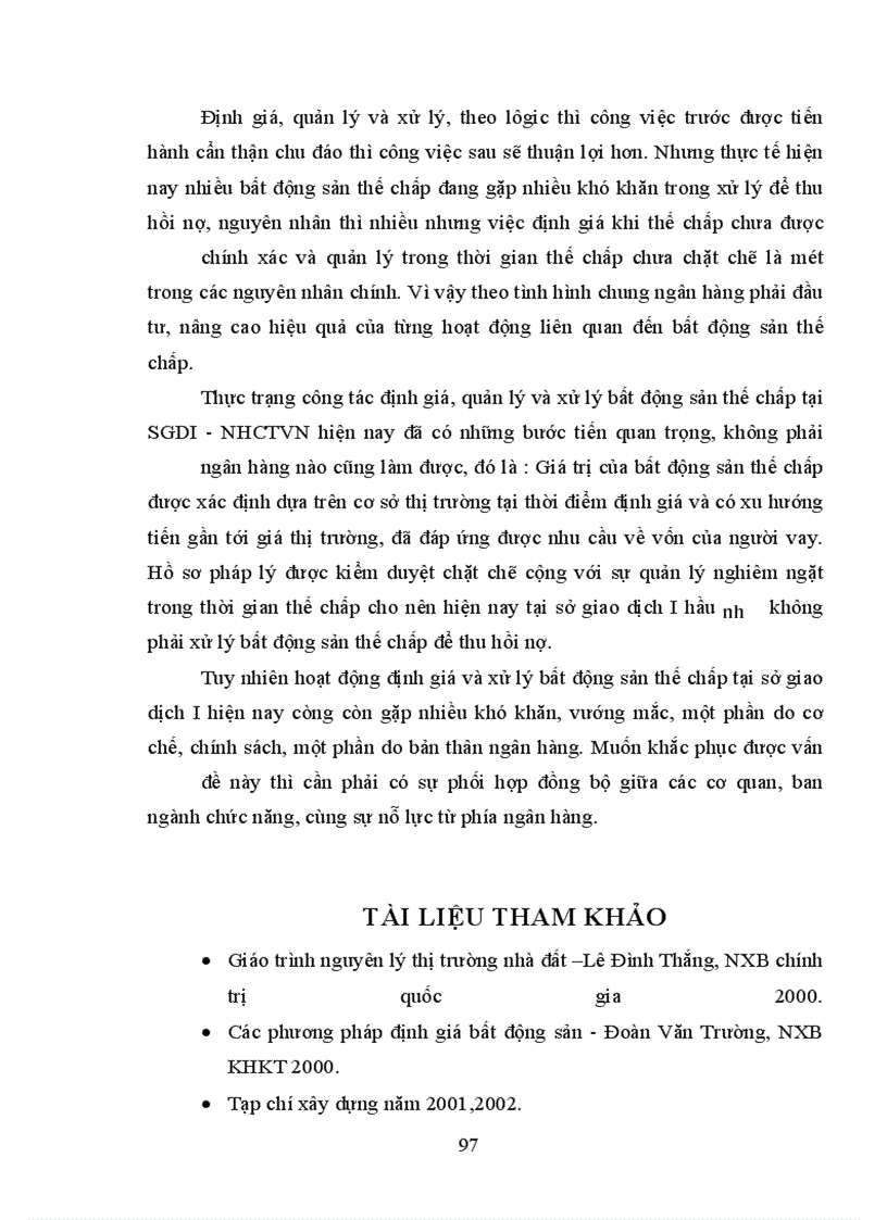 image for page Một số vấn đề về định giá, quản lý và xử lý bất động sản thế chấp tại SGDI-NHCTVN