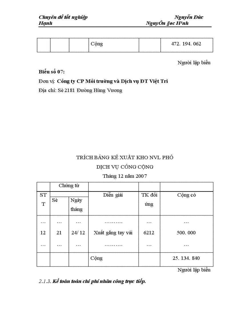 image for page Hoàn thiện công tác Kế toán chi phí sản xuất và tính giá thành sản phẩm đối với công ty cổ phần môi trường và dịch vụ đô thị Việt Trì