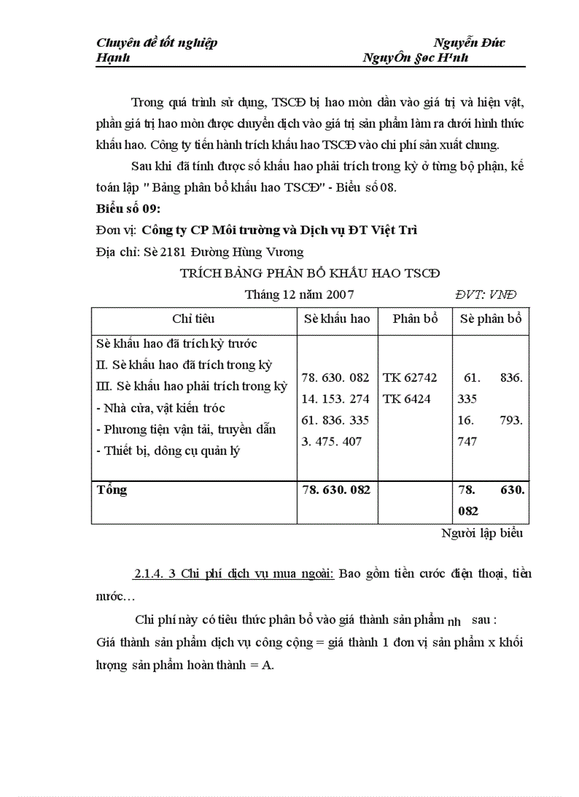 image for page Hoàn thiện công tác Kế toán chi phí sản xuất và tính giá thành sản phẩm đối với công ty cổ phần môi trường và dịch vụ đô thị Việt Trì