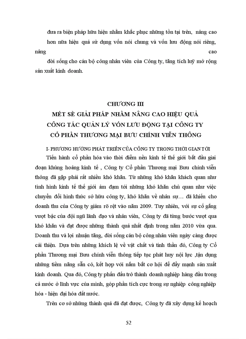 image for page Một số giải pháp nhằm nâng cao hiệu quả sử dụng vốn lưu động của Công ty Cổ phần Thương mại Bưu chính viễn thông