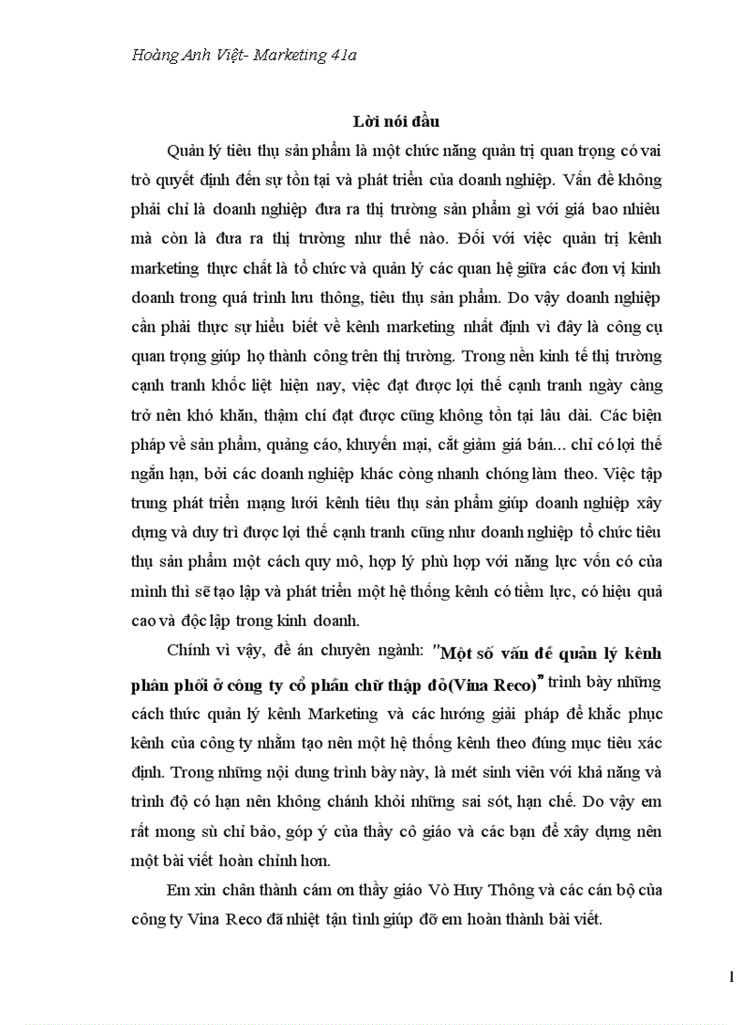 image for page Hoàn thiện kênh phân phối của công ty VINA RECO