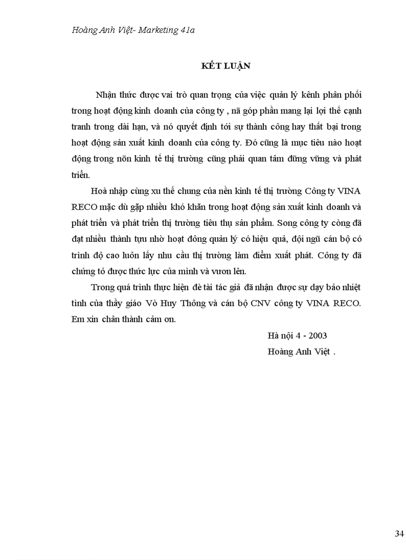 image for page Hoàn thiện kênh phân phối của công ty VINA RECO