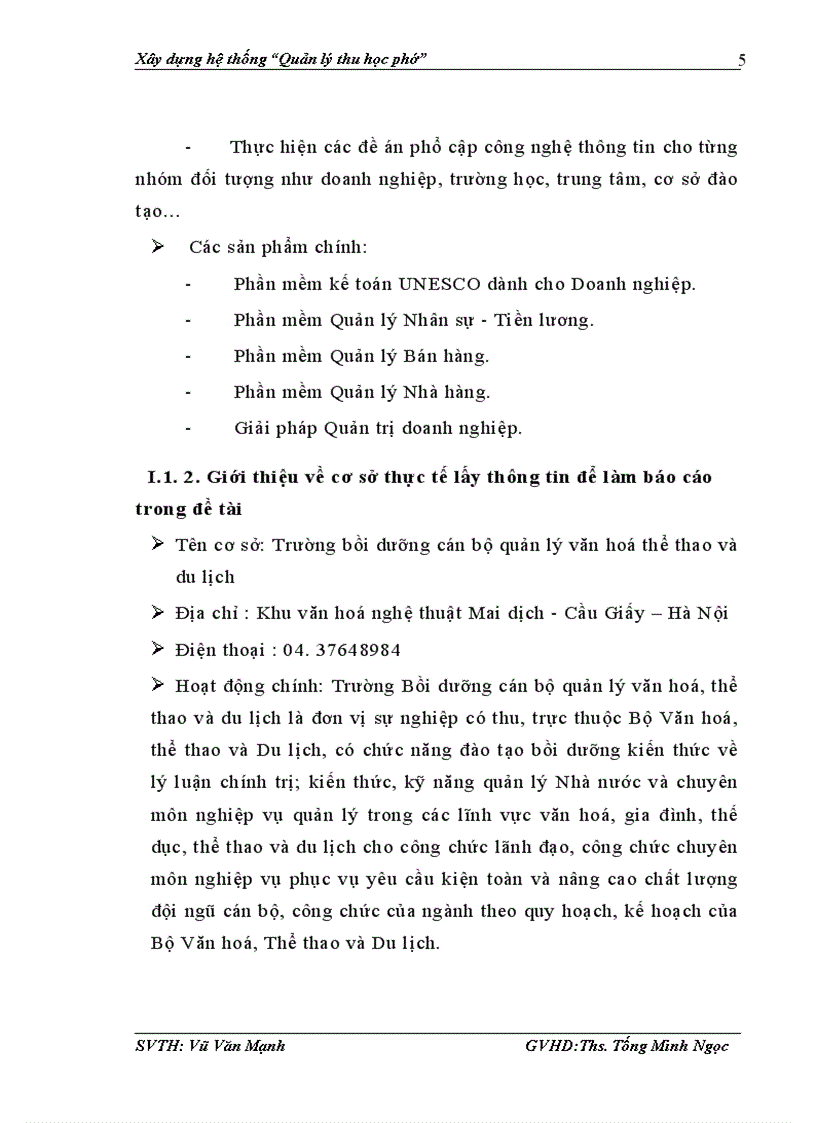 image for page Xây dựng hệ thống quản lý thu học phí cho Trường bồi dưỡng cán bộ quản lý văn hoá thể thao và du lịch