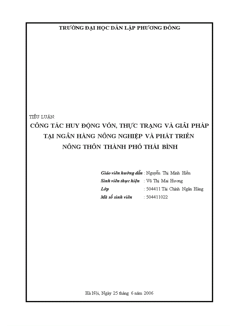 image for page Công tác huy động vốn, thực trạng và giải pháp tại ngân hàng nông nghiệp và phát triển nông thôn thành phố thái bình