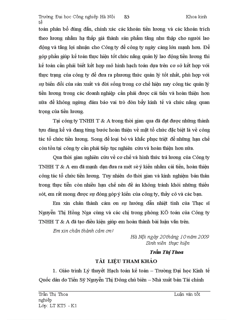 image for page Hoàn thiện công tác kế toán tiền lương và các khoản trích theo lương tại Công ty TNHH T&A