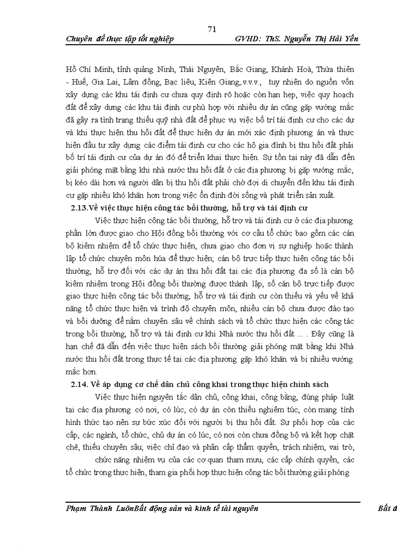 image for page Đánh giá tình hình thực hiện chính sách về bồi thường, hỗ trợ tái định cư khi Nhà nước thu hồi đất tại một số địa phương và đề xuất các giải pháp để hoàn thiện, nâng cao tính khả thi của chính sách bồi thường, hỗ trợ tái định cư khi Nhà nước thu hồi đất