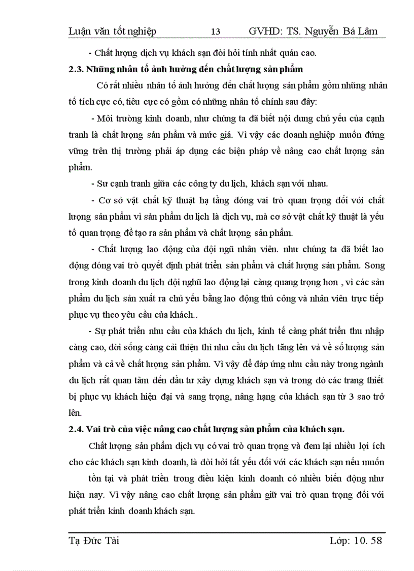 image for page Thực trạng và giải pháp nâng cao chất lượng sản phẩm tại khách sạn Sông Lô