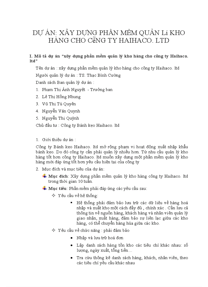 image for page Dự án: xây dựng phần mềm quản lý kho hàng cho công ty Haihaco.ltd
