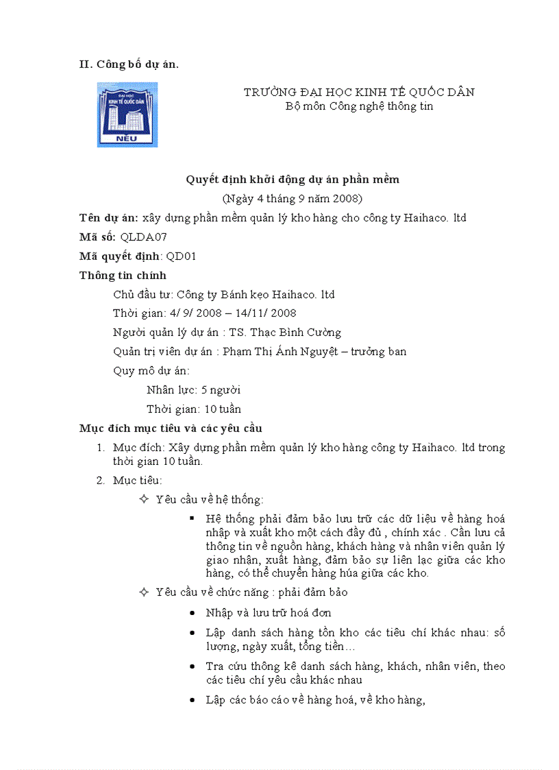 image for page Dự án: xây dựng phần mềm quản lý kho hàng cho công ty Haihaco.ltd