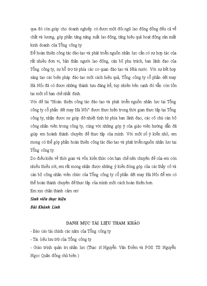 image for page Hoàn thiện công tác đào tạo và phát triển nguồn nhân lực tại Tổng công ty cổ phần dệt may Hà Nội ------------------