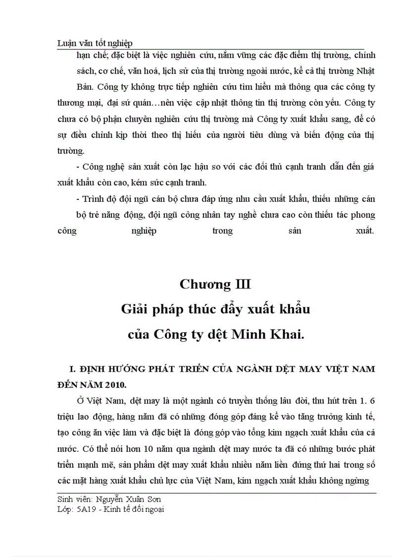 image for page Thực trạng và giải pháp thúc đẩy xuất khẩu của Công ty dệt Minh Khai