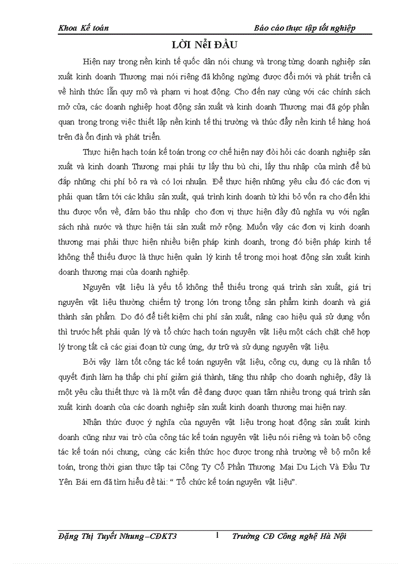 image for page Hoàn thiện công tác kế toán nguyên vật liệu ở Công Ty Cổ Phần Thương Mại Du Lịch Và Đầu Tư Yên Bái.