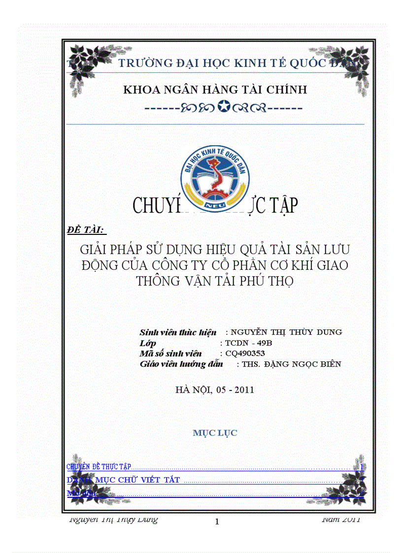 image for page Giải pháp sử dụng hiệu quả tài sản lưu động của công ty cổ phần cơ khí giao thông vận tải Phú Thọ Sinh viên thực hiện