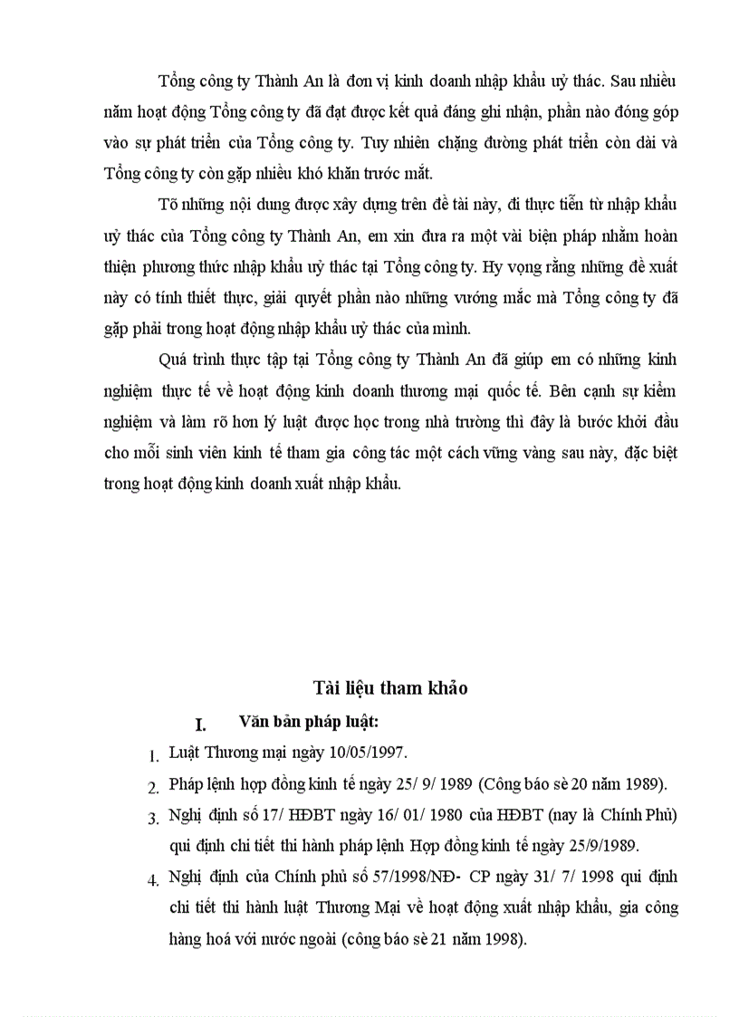 image for page Hoàn thiện phương thức nhập khẩu uỷ thác tại Tổng công ty Thành An