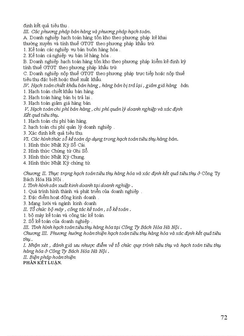 image for page Hạch toán tiêu thụ hàng hóa và xác định kết quả tiêu thụ ở Công Ty Bách Hóa Hà Nội