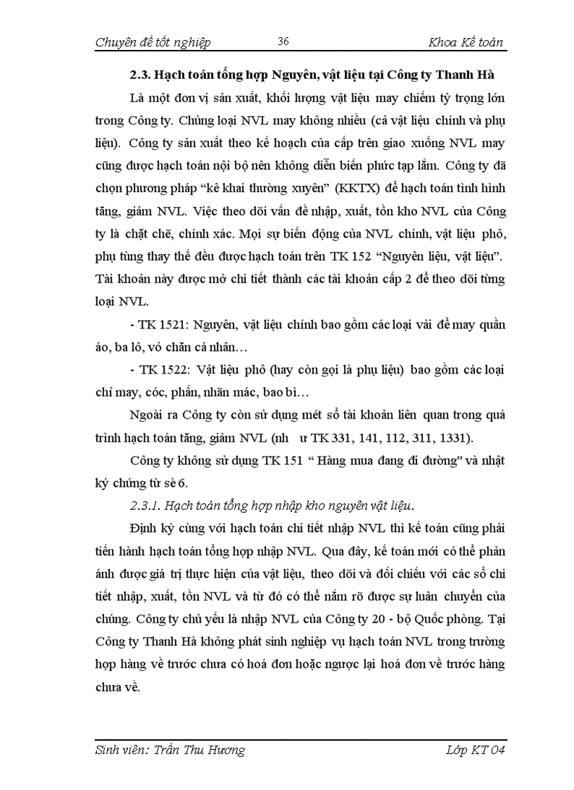 image for page Một số kiến nghị nhằm hoàn thiện công tác kế toán nguyên vật liệu tại Công ty Thanh Hà.