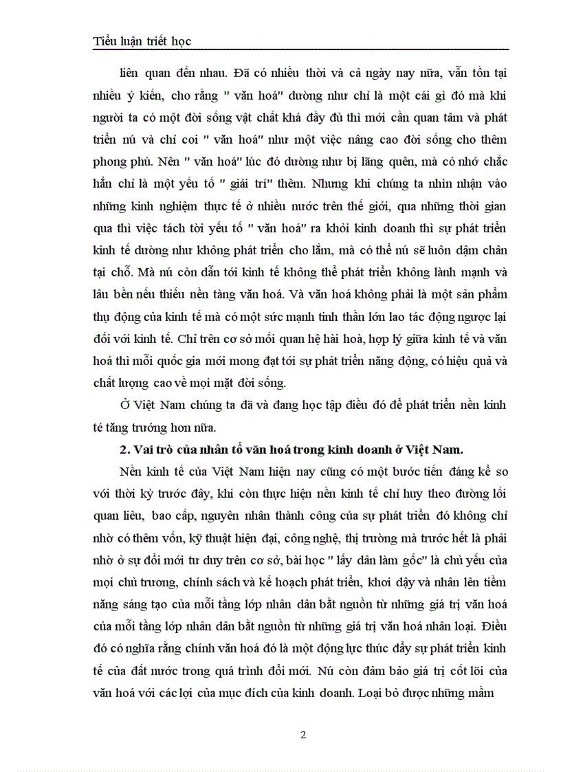 Vai trò của nhân tố văn hoá trong kinh doanh ở Việt Nam