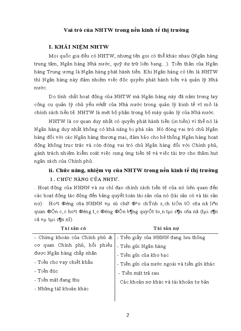 image for page Vai trò của NHTW trong nền kinh tế thị trường