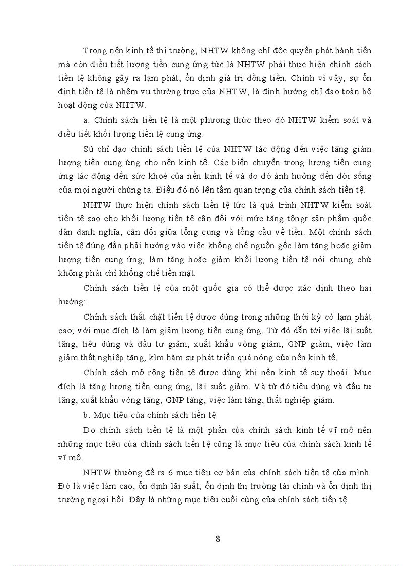 image for page Vai trò của NHTW trong nền kinh tế thị trường