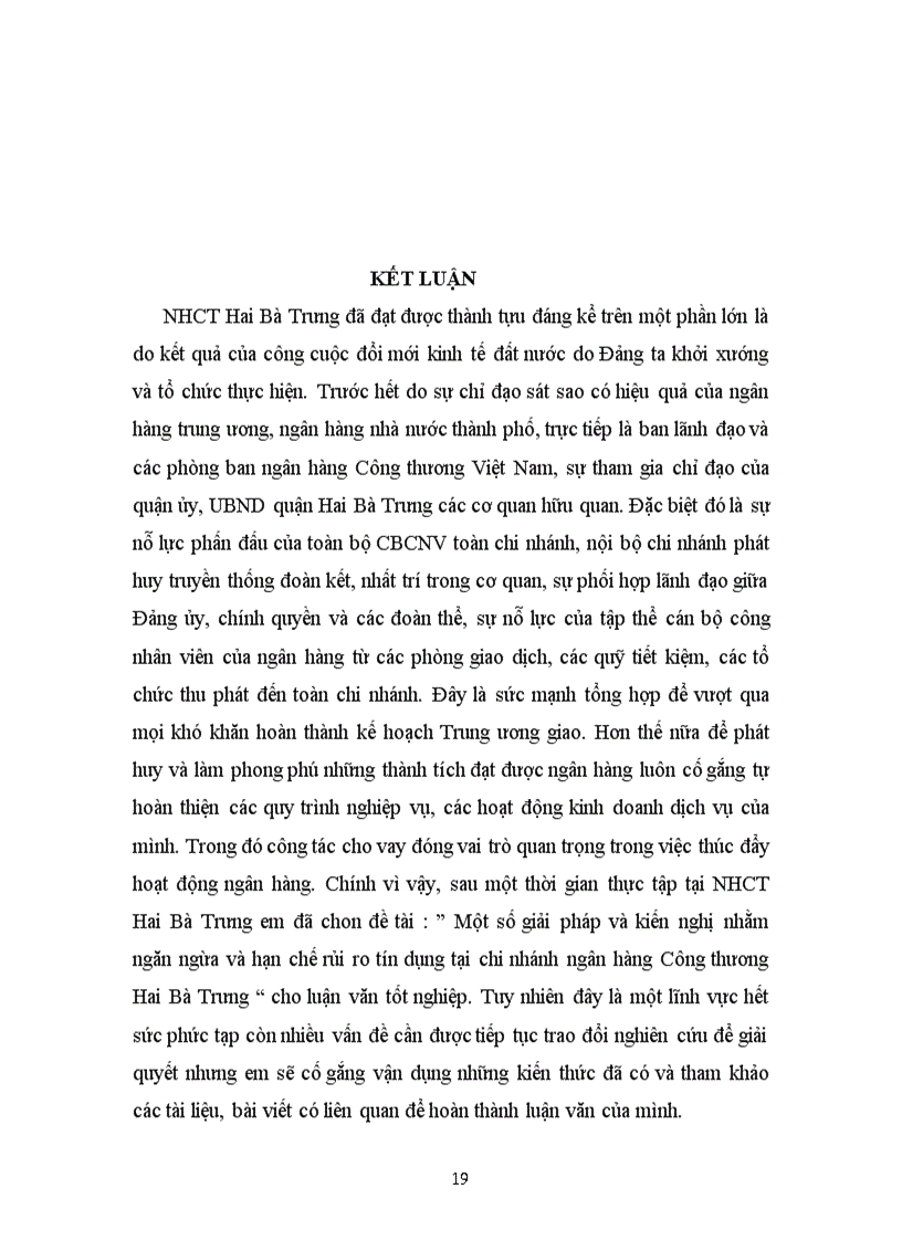 image for page Một số giải pháp và kiến nghị nhằm ngăn ngừa và hạn chế rủi ro tín dụng tại chi nhánh ngân hàng Công thương Hai Bà Trưng