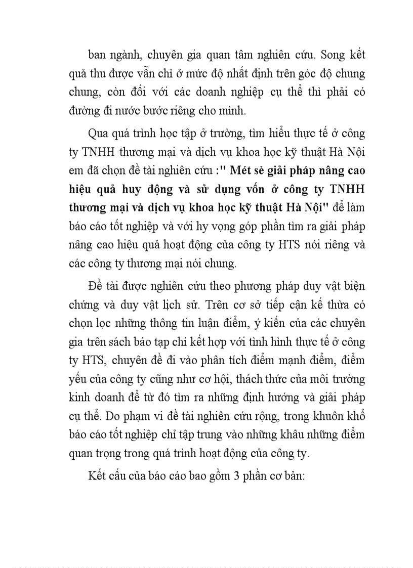 Một số giải pháp nâng cao hiệu quả sử dụng và huy động vốn ở công ty tnhh thương mại và dịch vụ khoa học kỹ thuật hà nội