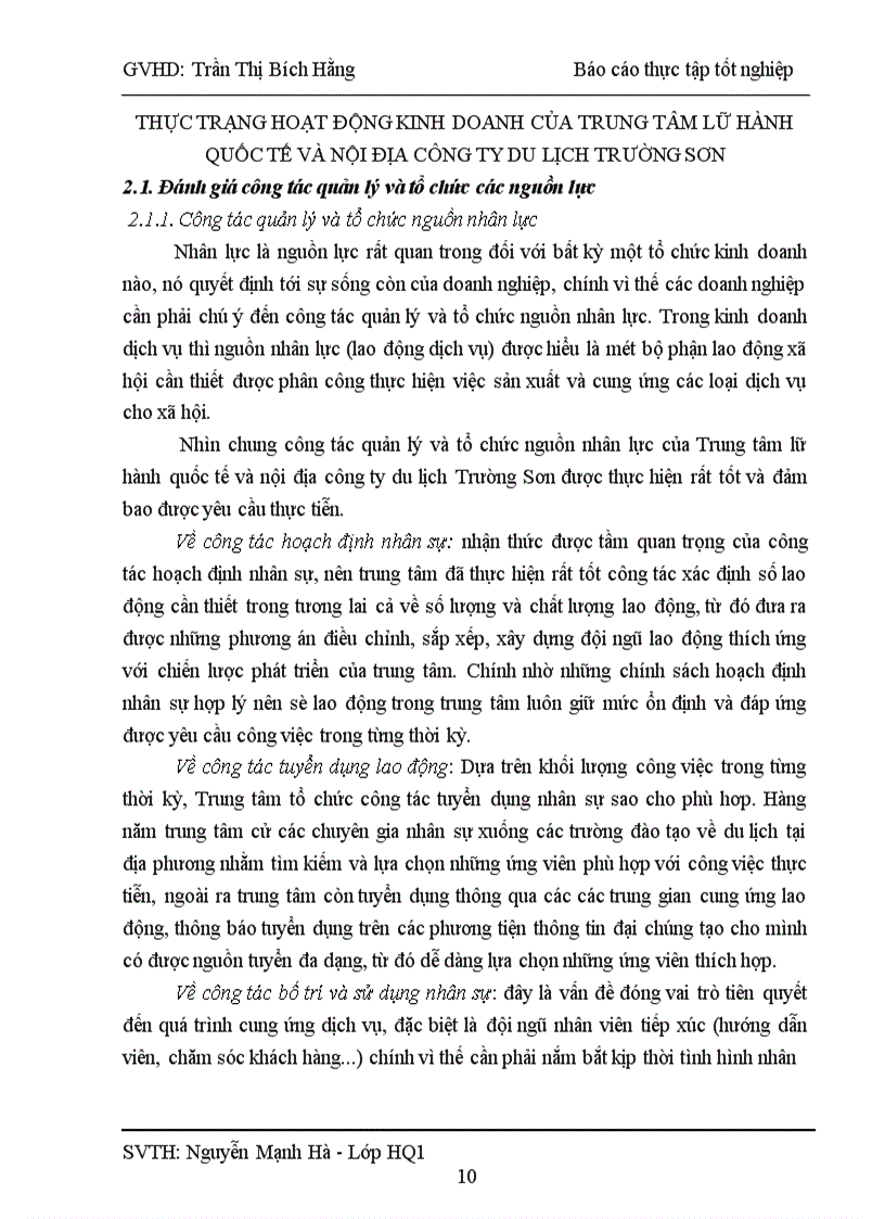 image for page Báo cáo thực tập tại công ty du lịch Trường Sơn