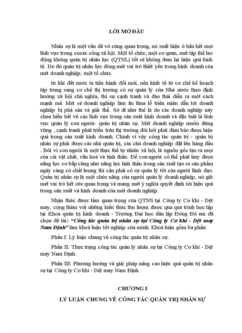 image for page Công tác quản trị nhân sự tại Công ty Cơ khí - Dệt may Nam Định