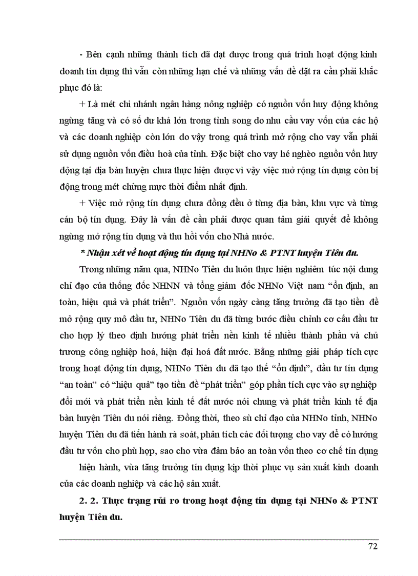 image for page Giải pháp phòng ngừa và hạn chế rủi ro tín dụng tại NHNo&PTNT Huyện Tiên Du - Tỉnh Bắc Ninh