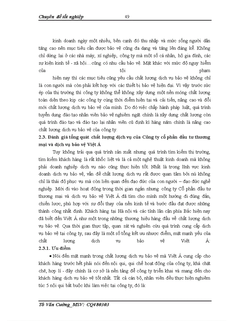image for page Nâng cao chất lượng dịch vụ bảo vệ tại công ty cổ phần đầu tư thương mại và dịch vụ bảo vệ Việt Á