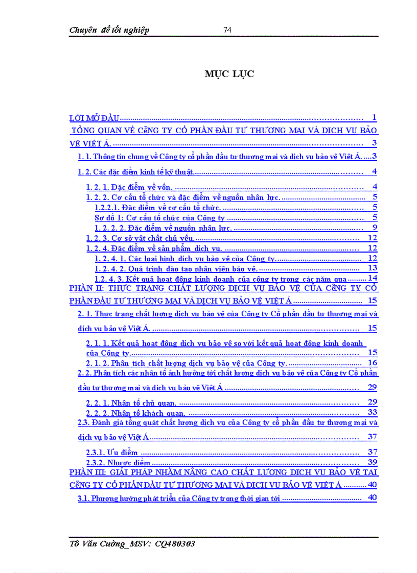 image for page Nâng cao chất lượng dịch vụ bảo vệ tại công ty cổ phần đầu tư thương mại và dịch vụ bảo vệ Việt Á