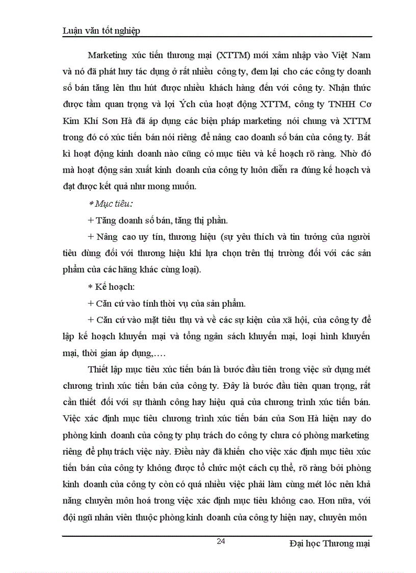 image for page Nghiệp vụ xúc tiến bán tại công ty TNHH Cơ Kim Khí Sơn Hà