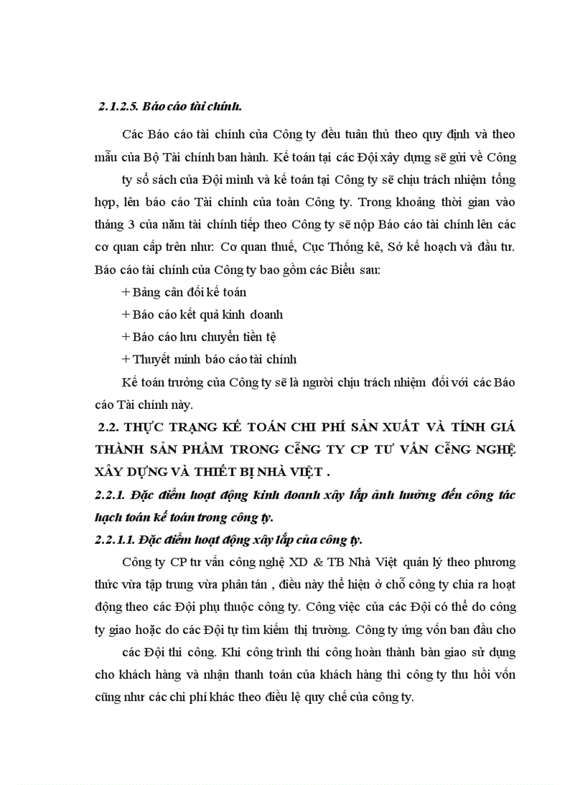 image for page Thực trạng về kế toán chi phí sản xuất và tính giá thành sản phẩm xây lắp tại công ty cp tư vấn công nghệ xây dựng và thiết bị nhà Việt