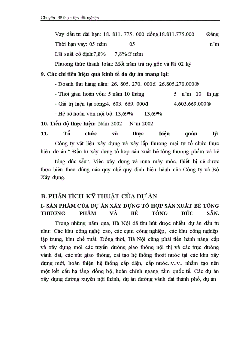 image for page Phân tích dự án đầu tư xây dựng tổ hợp sản xuất bê tông thương phẩm và bê tông đúc sẵn của Công ty vật liệu xây dựng và xây lắp thương mại