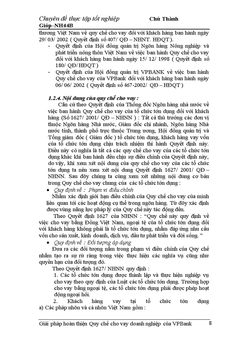 image for page Giải pháp hoàn thiện Quy chế cho vay doanh nghiệp của VPBank chi nhánh Hà Nội