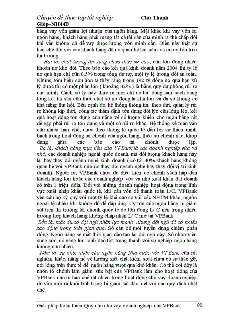 image for page Giải pháp hoàn thiện Quy chế cho vay doanh nghiệp của VPBank chi nhánh Hà Nội