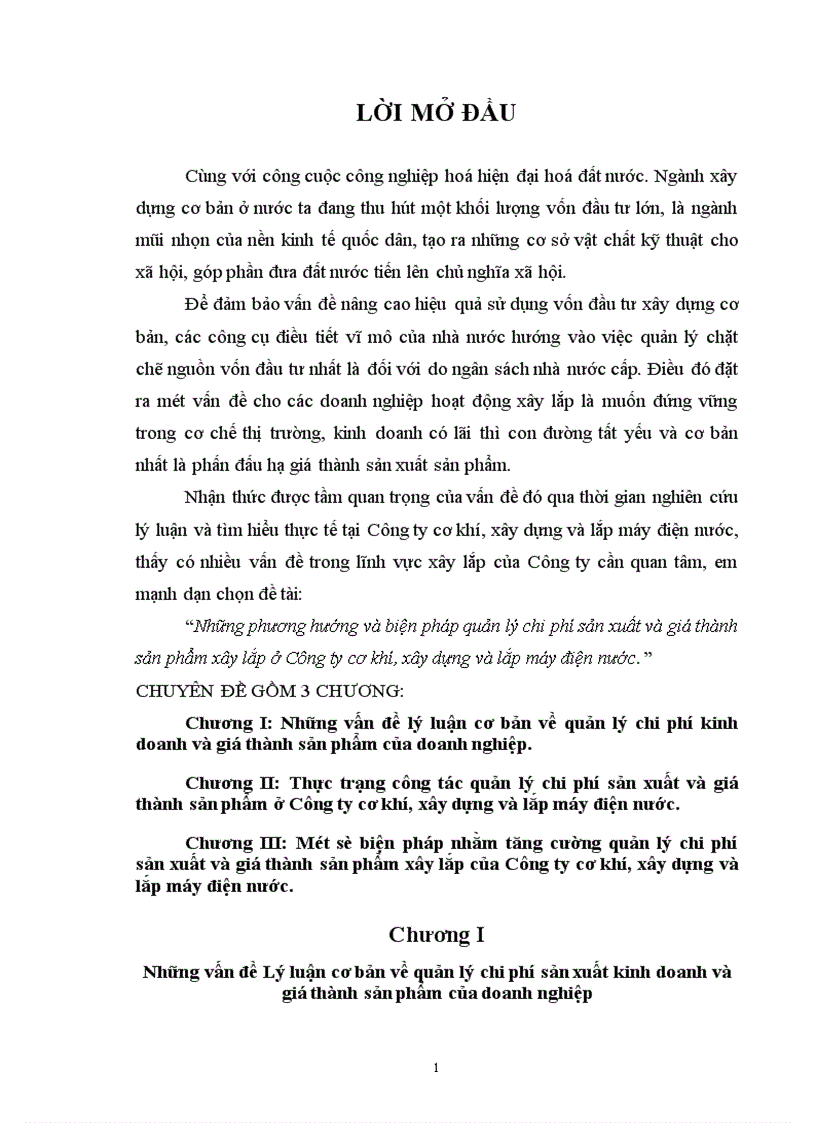 image for page Những phương hướng và biện pháp quản lý chi phí sản xuất và giá thành sản phẩm xây lắp ở Công ty cơ khí, xây dựng và lắp máy điện nước.