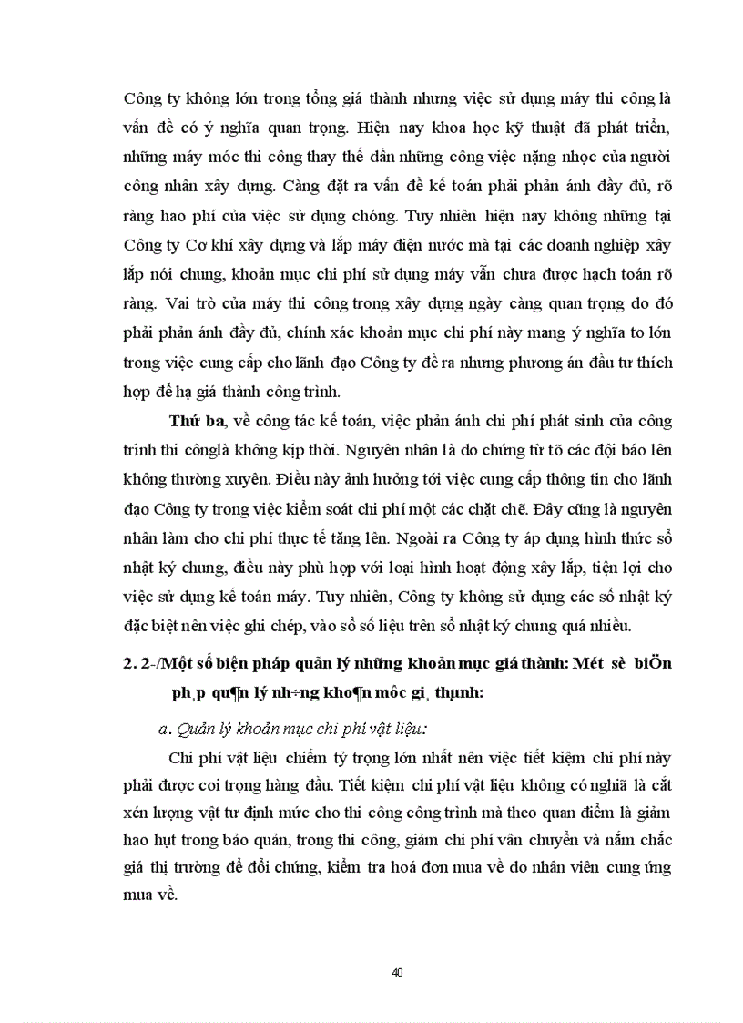 image for page Những phương hướng và biện pháp quản lý chi phí sản xuất và giá thành sản phẩm xây lắp ở Công ty cơ khí, xây dựng và lắp máy điện nước.