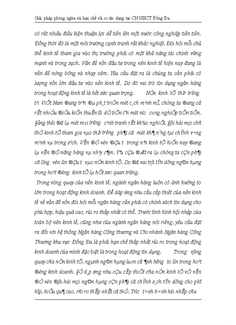 Giải pháp hạn chế rủi ro tín dụng tại Chi nhánh Ngân hàng Công Thương khu vực Đống Đa