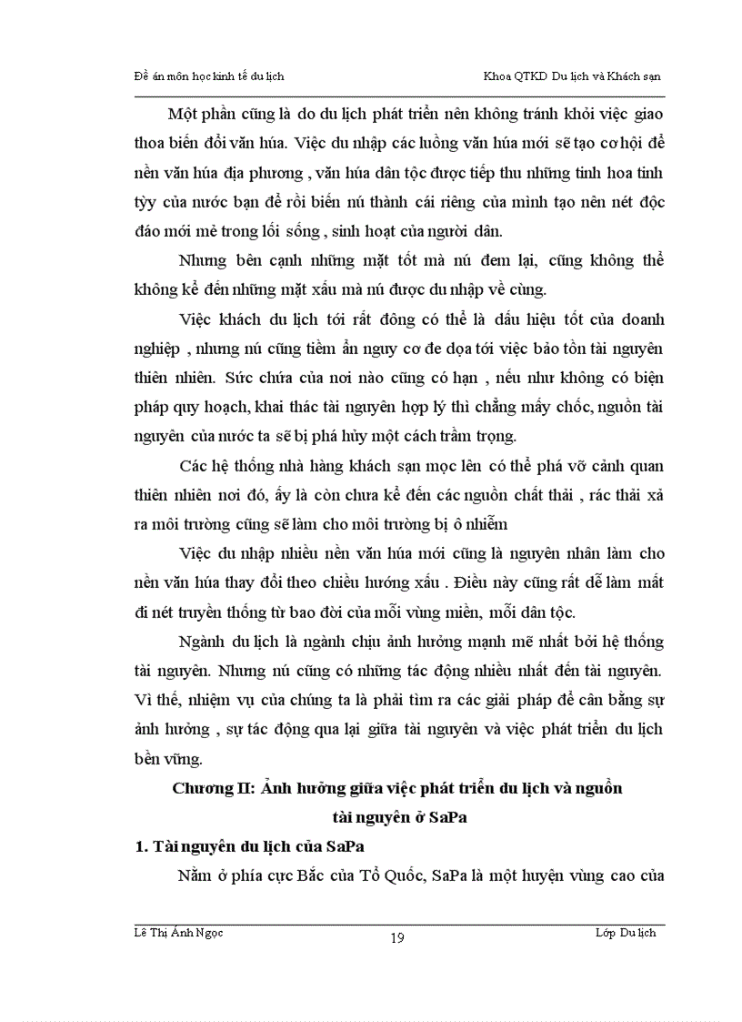 image for page Ảnh hưởng giữa việc phát triển du lịch và nguồn tài nguyên ở SaPa